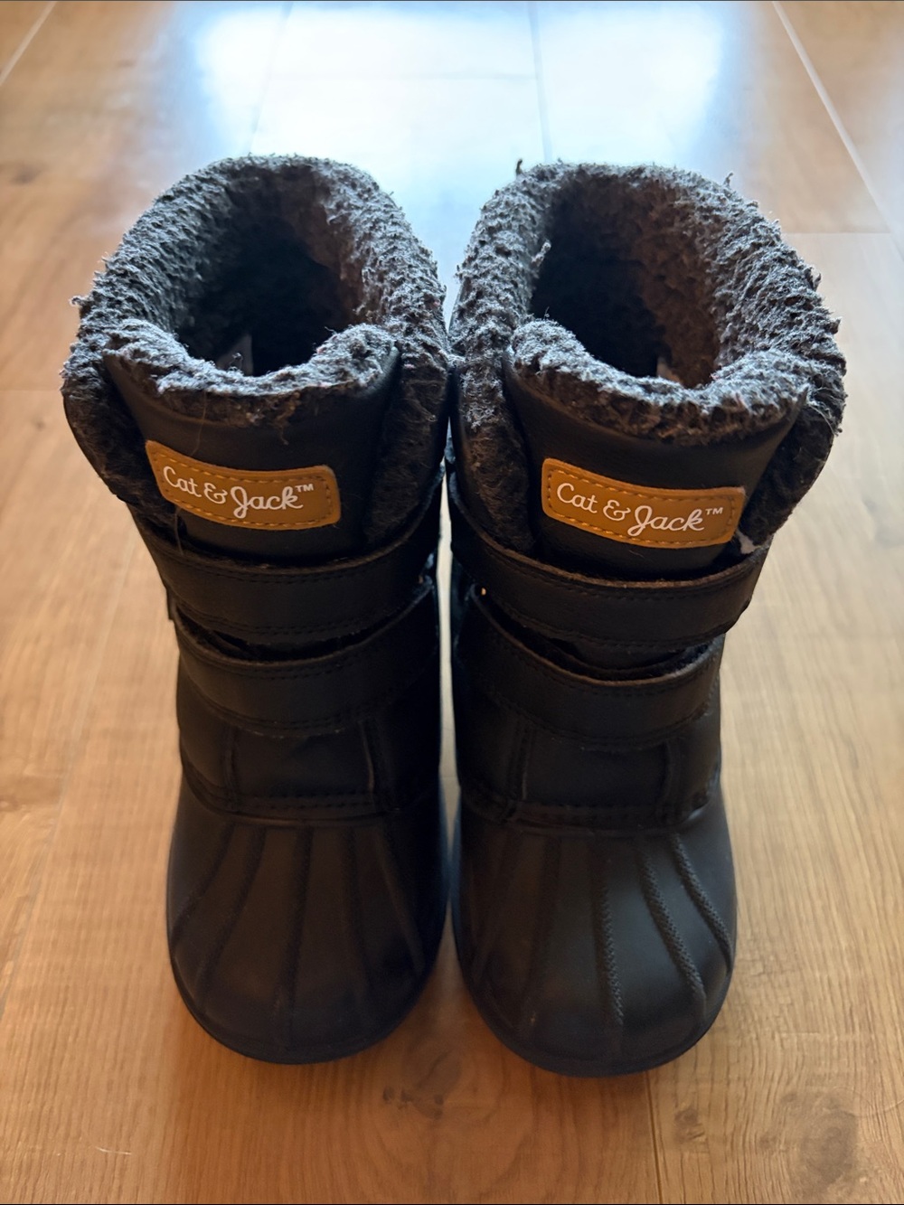 Cat & Jack Black Kids Winter Boots with Grey Faux-Fur Lining
